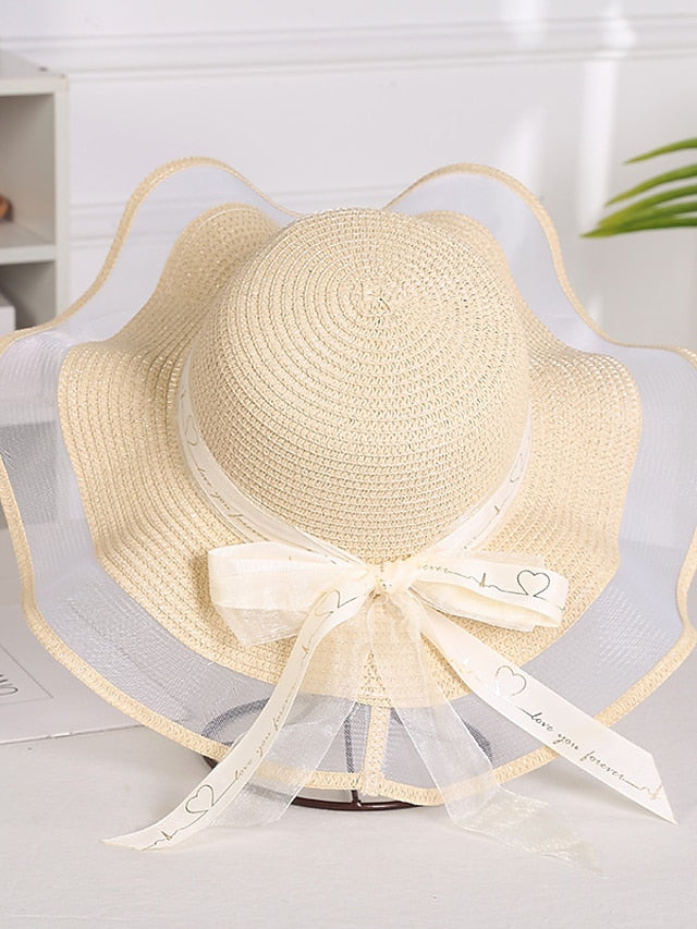 Women's Hat Straw Hat Sun Hat Pink Khaki Navy Blue Outdoor Street Dailywear Mesh Bow Ribbon bow Portable Sun Protection Comfort - LuckyFash™