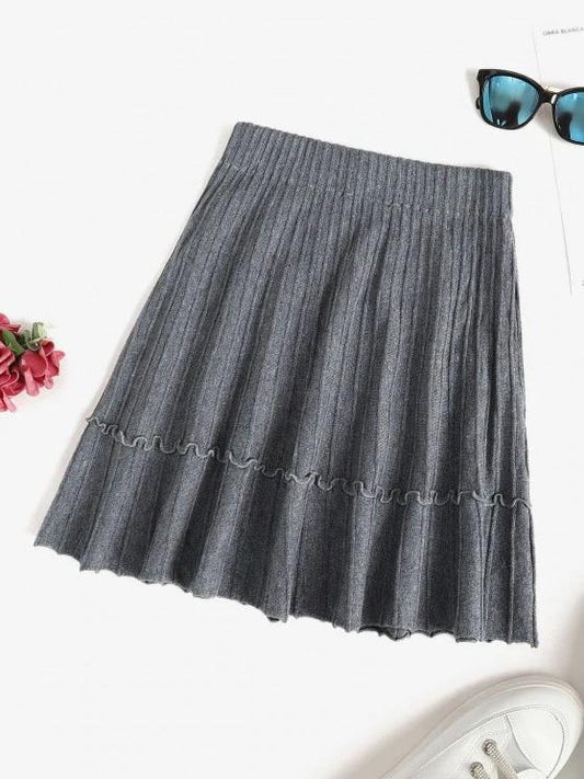 Knit Pintuck Frilled A Line Skirt - LuckyFash™