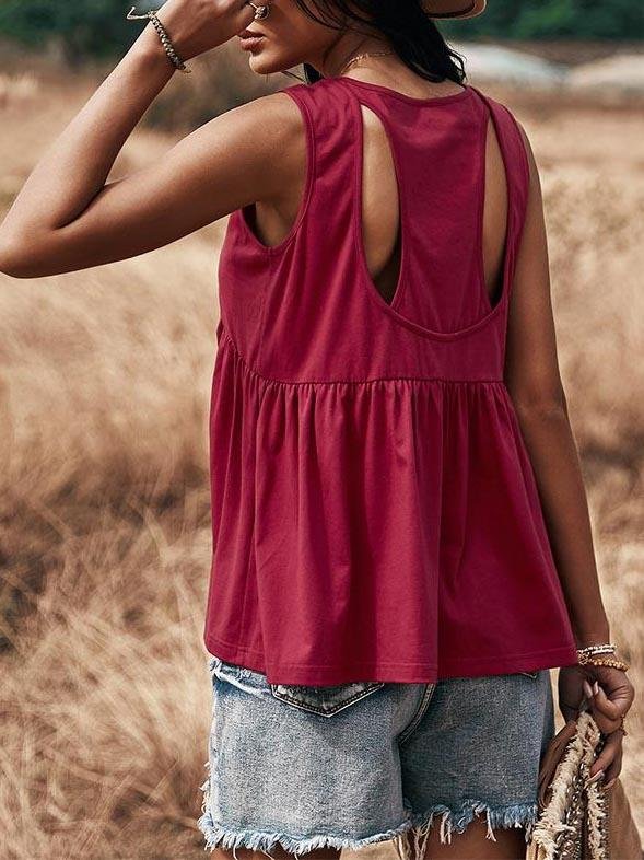 Knit Sleeveless Buttoned Loose Ruffle Blouses - LuckyFash™
