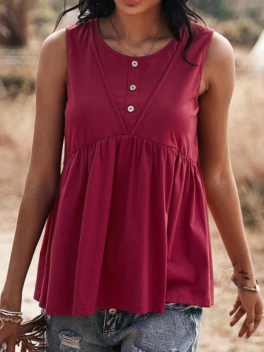 Knit Sleeveless Buttoned Loose Ruffle Blouses - LuckyFash™