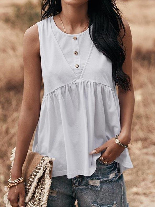 Knit Sleeveless Buttoned Loose Ruffle Blouses - LuckyFash™
