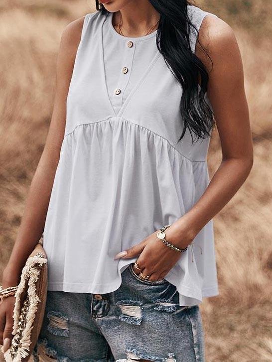 Knit Sleeveless Buttoned Loose Ruffle Blouses - LuckyFash™