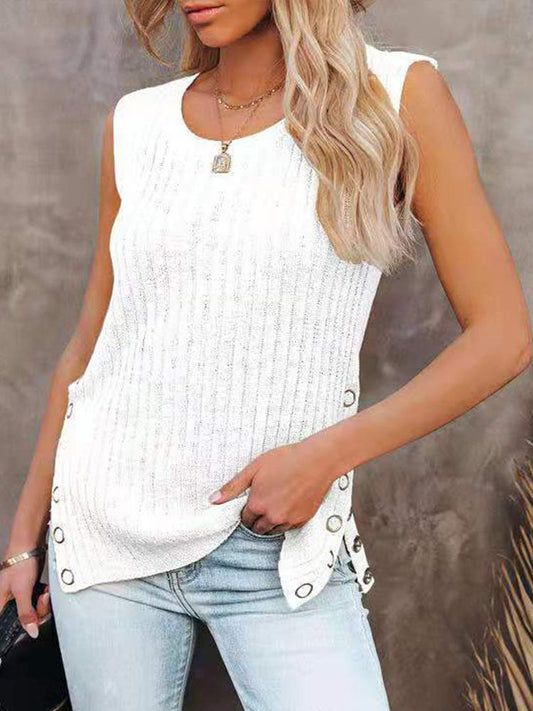 Knit Solid Sleeveless Round Neck Vest - LuckyFash™