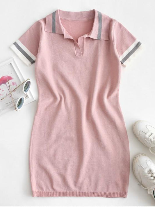 Knitted Stripes Panel Bodycon Dress - LuckyFash™