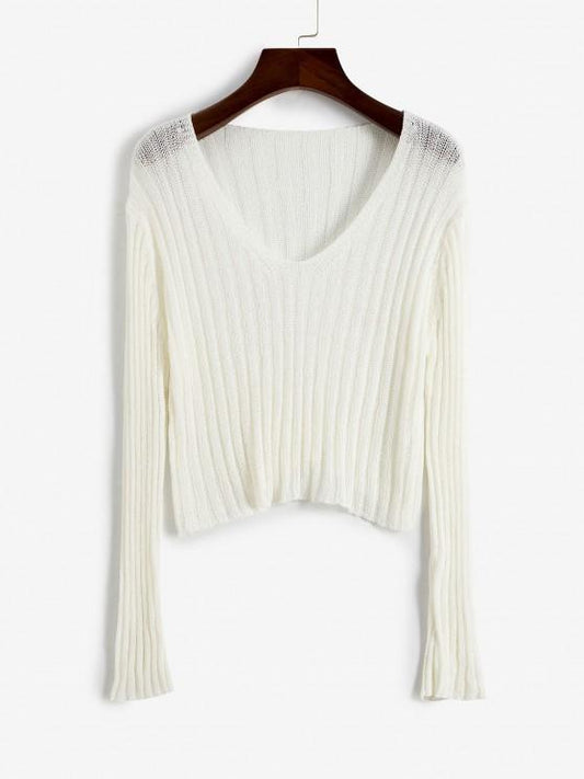 Knitted V Neck Crop Top - LuckyFash™