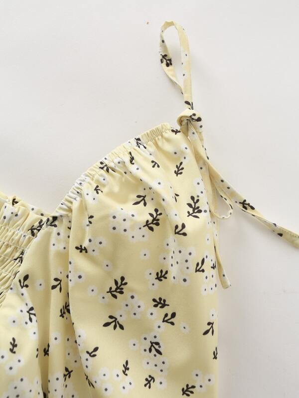 Knot Detail Ditsy Floral Shirred Dress - LuckyFash™