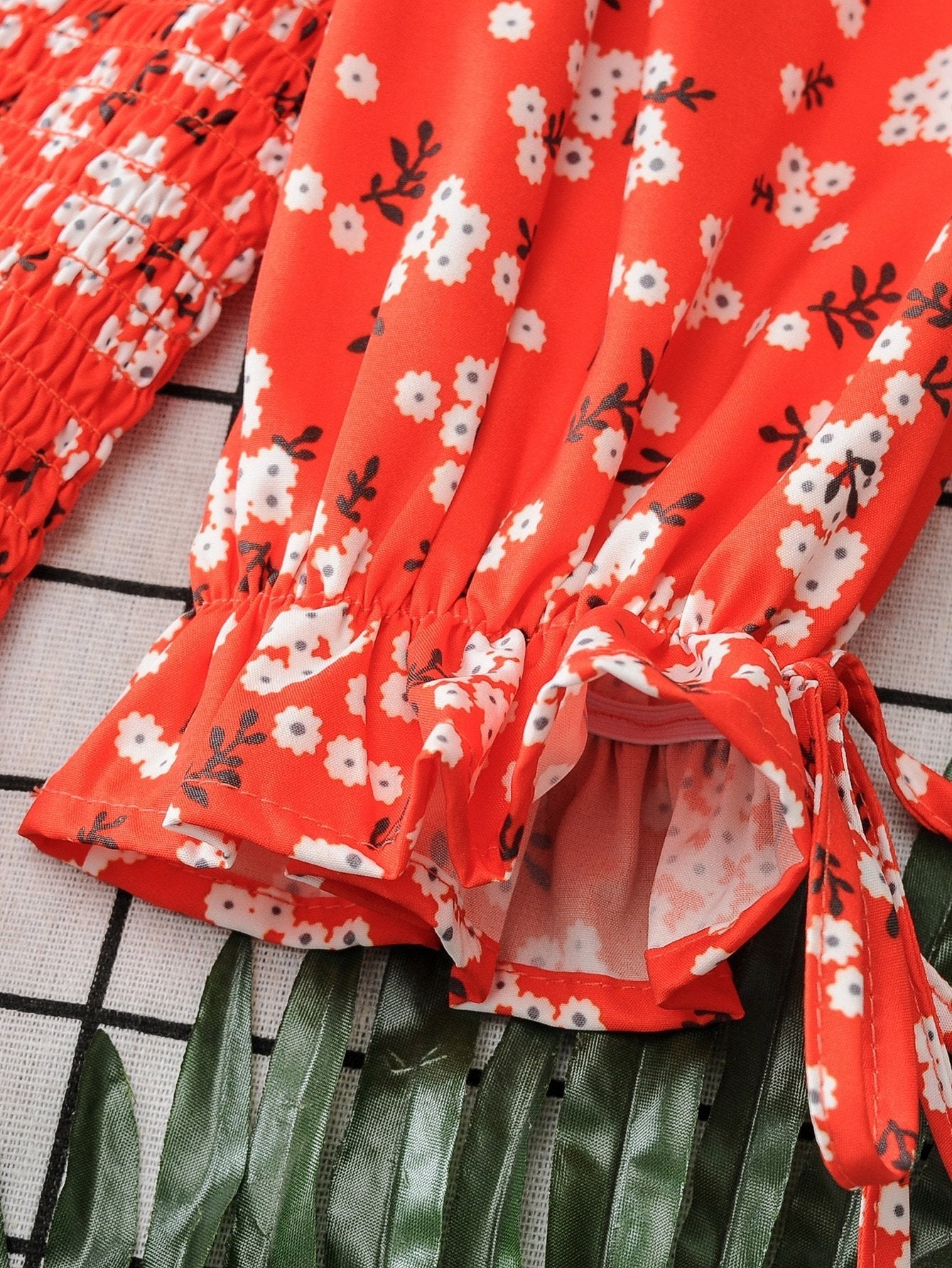 Knot Detail Ditsy Floral Shirred Dress - LuckyFash™