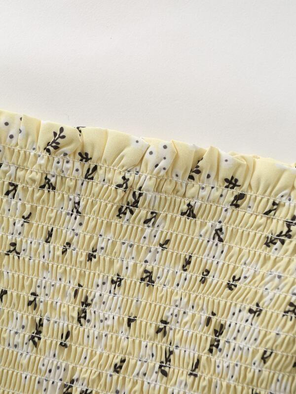 Knot Detail Ditsy Floral Shirred Dress - LuckyFash™
