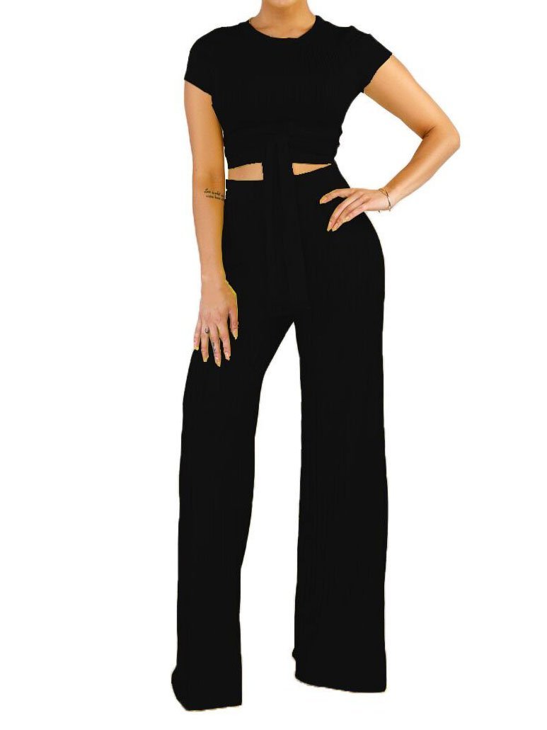 Knot Front Crop Top & Wide Leg Pants Set - LuckyFash™