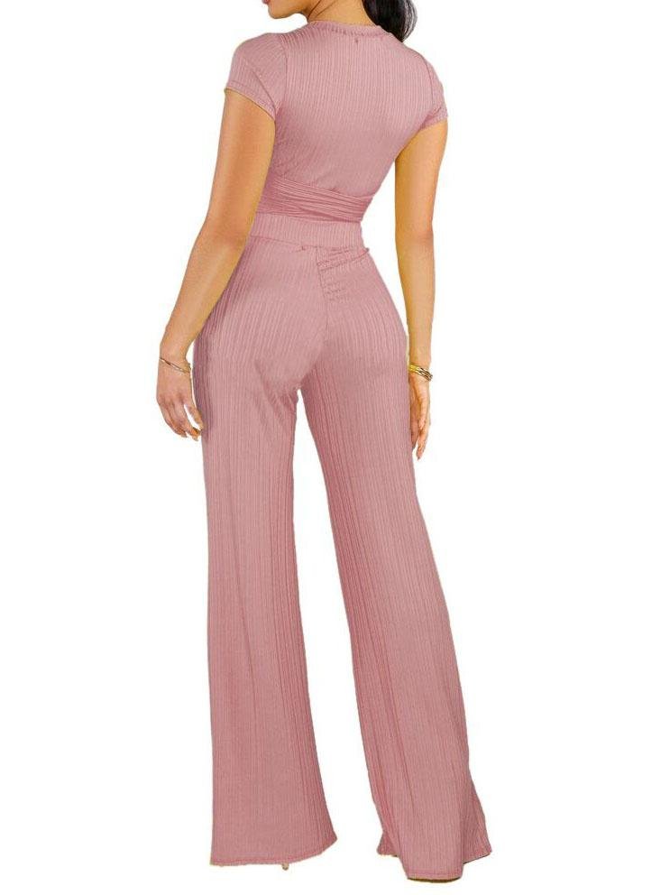 Knot Front Crop Top & Wide Leg Pants Set - LuckyFash™