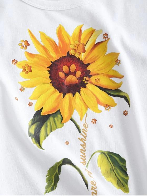 Knotted 3D Sunflower Print Basic Cotton Tee - LuckyFash™