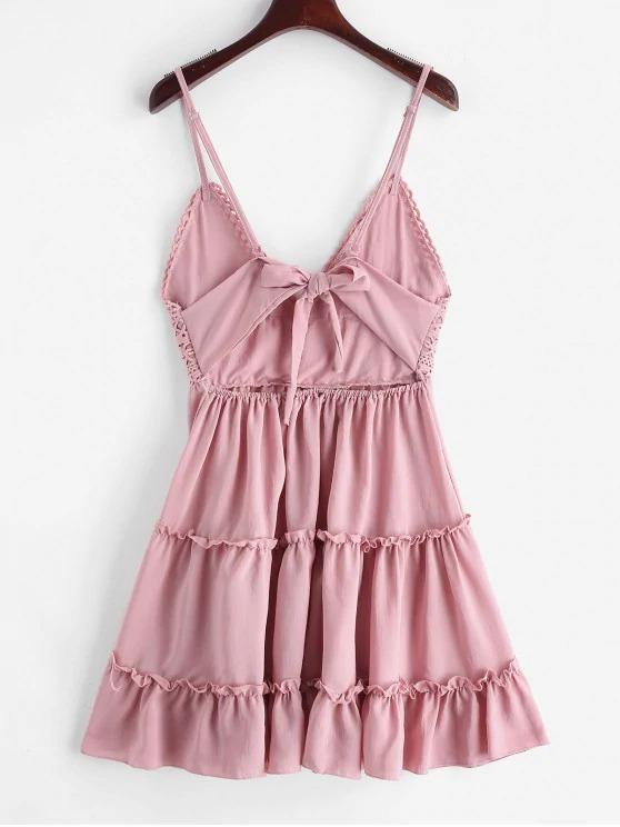 Knotted Back Crochet Panel Flared Cami Dress - LuckyFash™