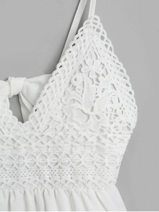 Knotted Back Crochet Panel Flared Cami Dress - LuckyFash™