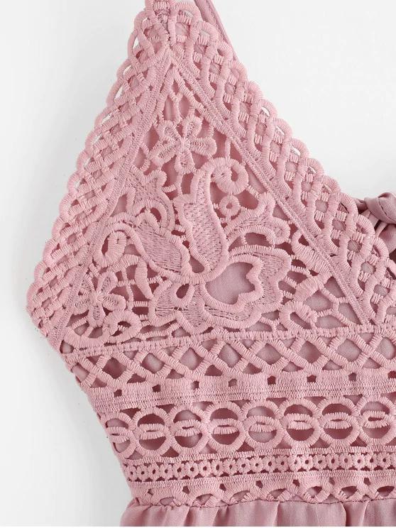 Knotted Back Crochet Panel Flared Cami Dress - LuckyFash™