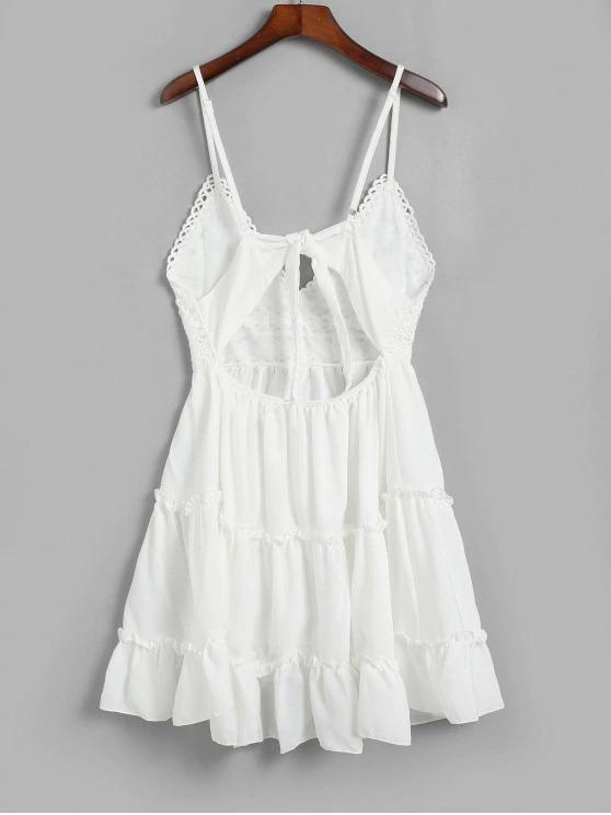 Knotted Back Crochet Panel Flared Cami Dress - LuckyFash™