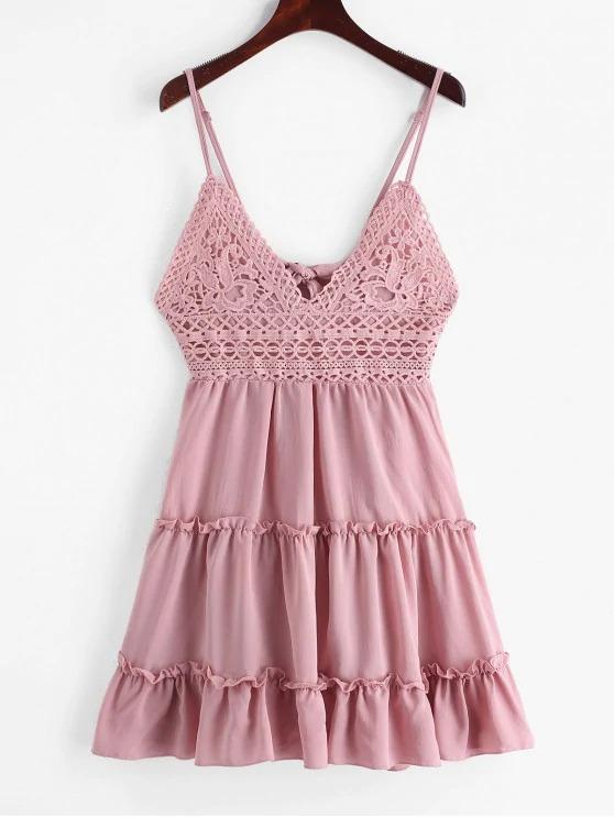 Knotted Back Crochet Panel Flared Cami Dress - LuckyFash™