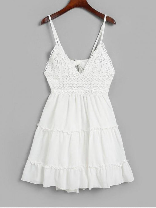 Knotted Back Crochet Panel Flared Cami Dress - LuckyFash™