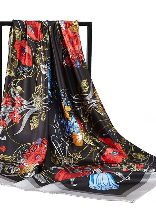 New Sunscreen Headcloth Thin Style 90X90CM Beach Kerchief Flower Print Square Scarves Fashion Muslim Shawls - LuckyFash™