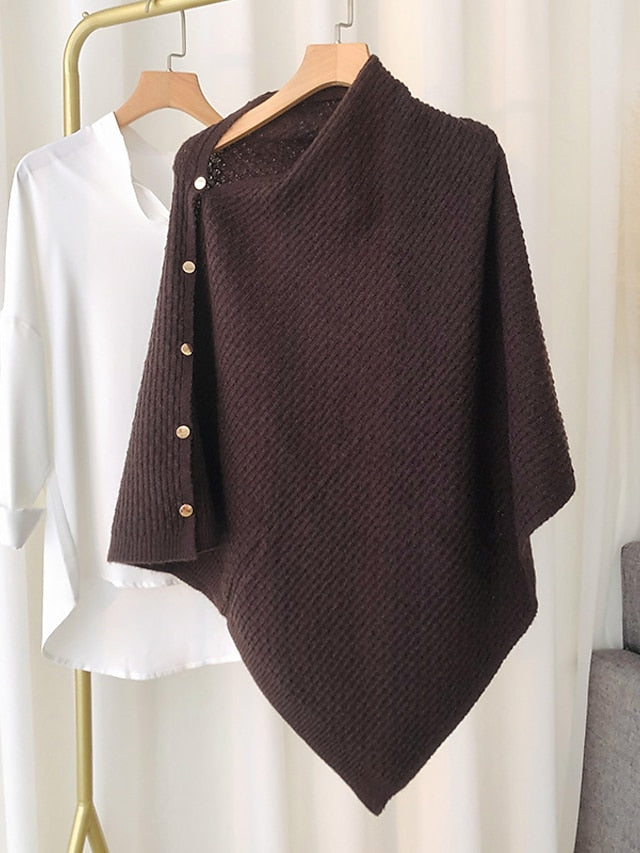 New Autumn Winter Women Ladies Thick Knitting Cape Coat Warm Poncho Oblique Stripe Coat Bohemian Shawl Scarf Solid Women Scarf - LuckyFash™