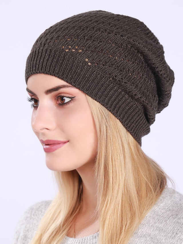 Fashion New Women Beanies Hat Cap Lady Spring Autumn Winter Solid Knitted Hollow Out Casual Bone Soft Cap Hat For Women - LuckyFash™