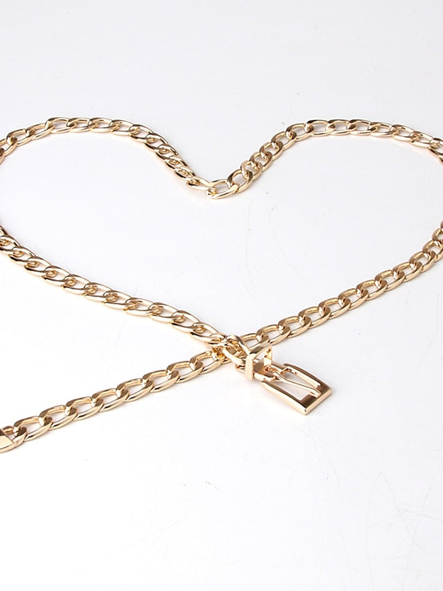 Women's Unisex Chain Belt Metal Chain Prong Buckle Plain Casual Classic Party Daily Silver Gold - LuckyFash™