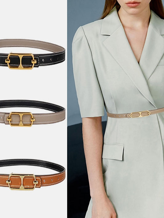 Women's Reversible Belt PU Leather Metal Bucke Eyelet Casual Formal Party Work Black Brown Gray - LuckyFash™