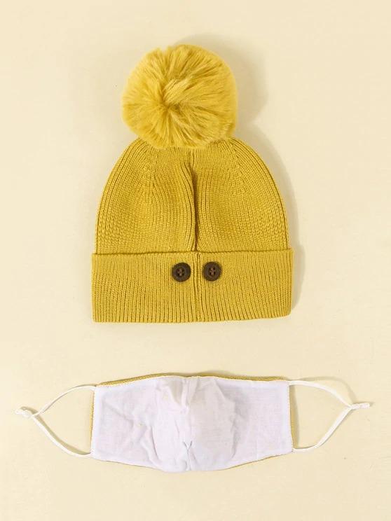 Label Button Knitted Hat Mask Set - LuckyFash™