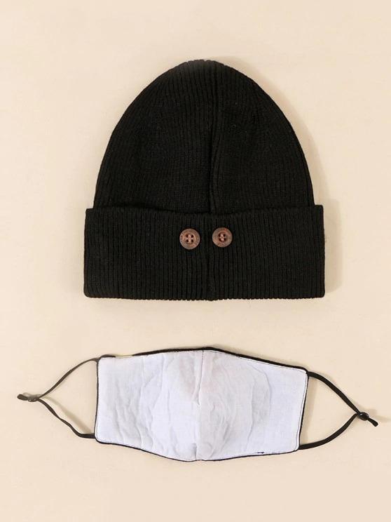 Label Button Knitted Hat Mask Set - LuckyFash™
