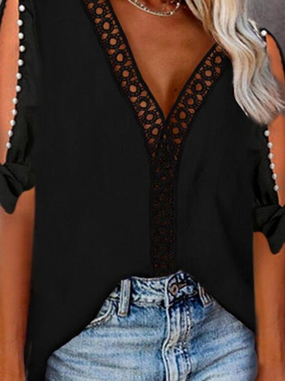Lace Beaded Cold Shoulder Elegant Blouses - LuckyFash™