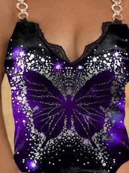 Lace Butterfly Print Casual Tank Tops - LuckyFash™