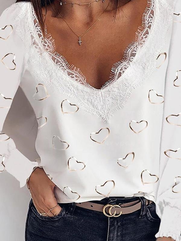 Lace Collar Bronzing Love Long-sleeved T-shirt - LuckyFash™