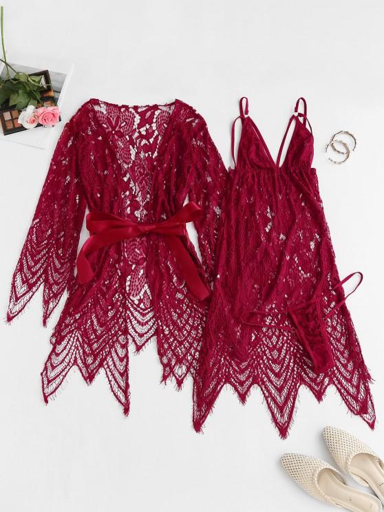 Lace Eyelash See Thru Sexy Lingerie Babydoll with Robe - LuckyFash™
