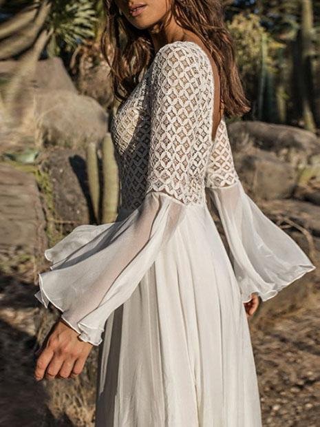 Lace Hollow Flared Sleeve Holiday Long Dress - LuckyFash™