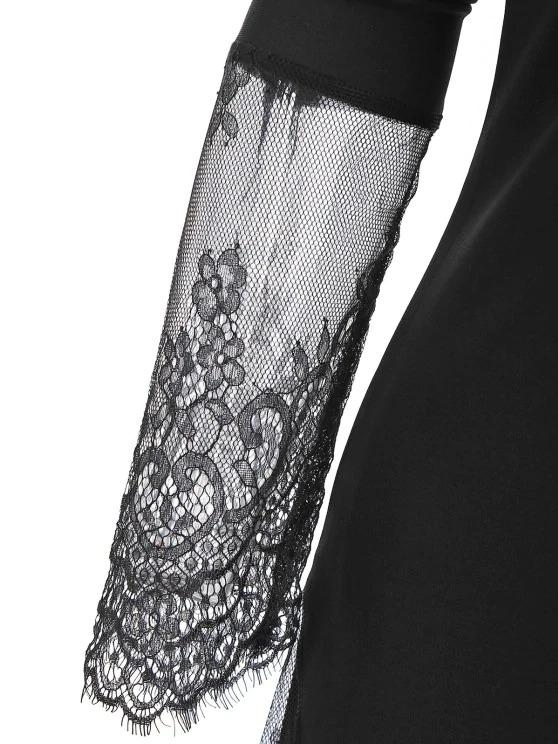 Lace Insert Side Slit One Shoulder Dress - LuckyFash™
