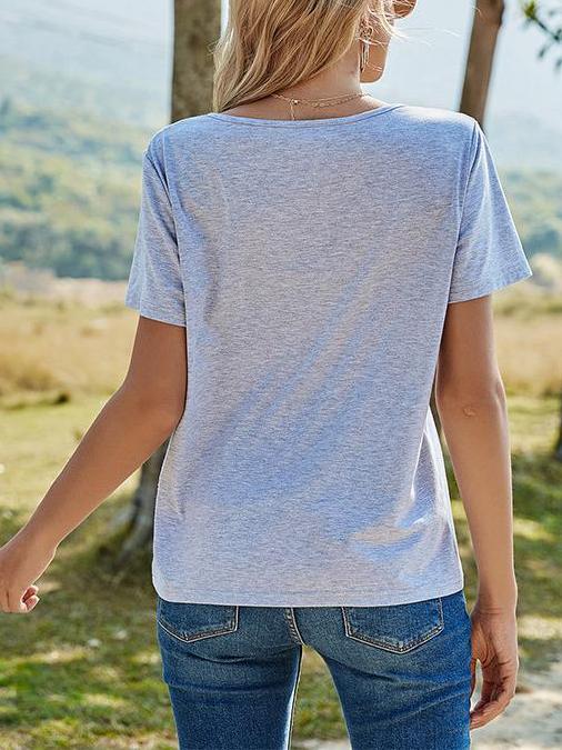 Lace Pocket Loose R-Collar Pullover T-Shirt - LuckyFash™