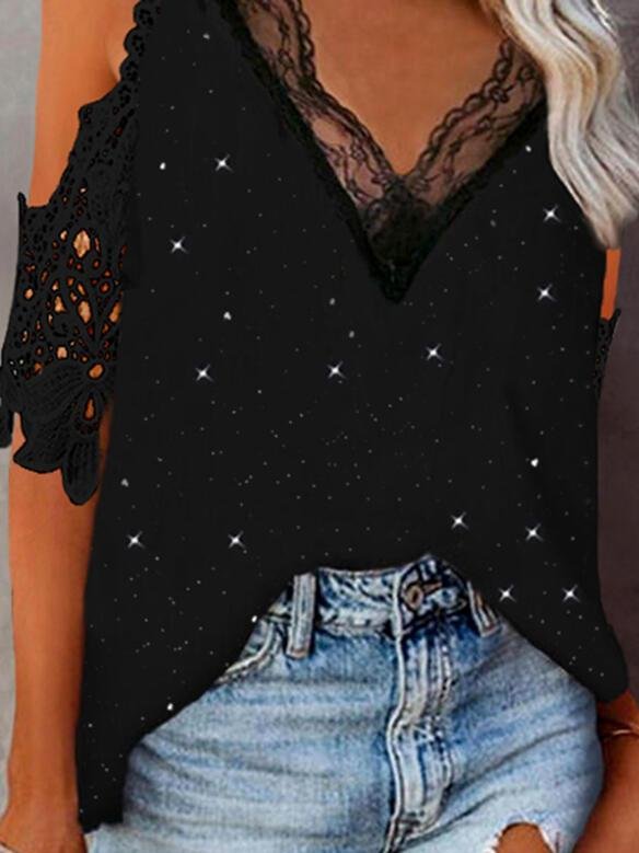 Lace Print Cold Shoulder Elegant Blouse - LuckyFash™