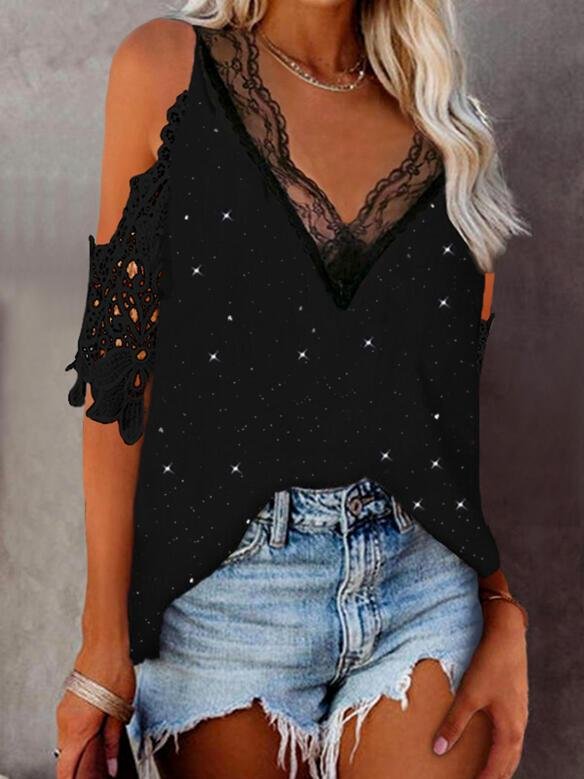 Lace Print Cold Shoulder Elegant Blouse - LuckyFash™