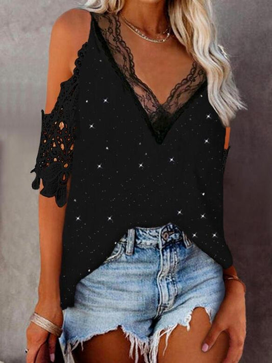 Lace Print Cold Shoulder Elegant Blouse - LuckyFash™