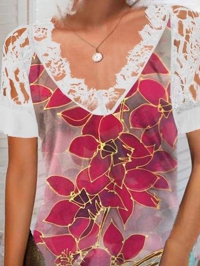 Lace Short-sleeved Fashion Print Dress - LuckyFash™