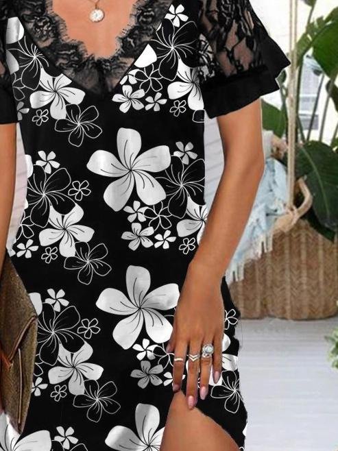 Lace Short-sleeved Fashion Print Dress - LuckyFash™