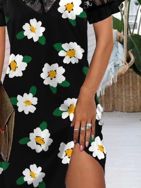 Lace Short-sleeved Fashion Print Dress - LuckyFash™
