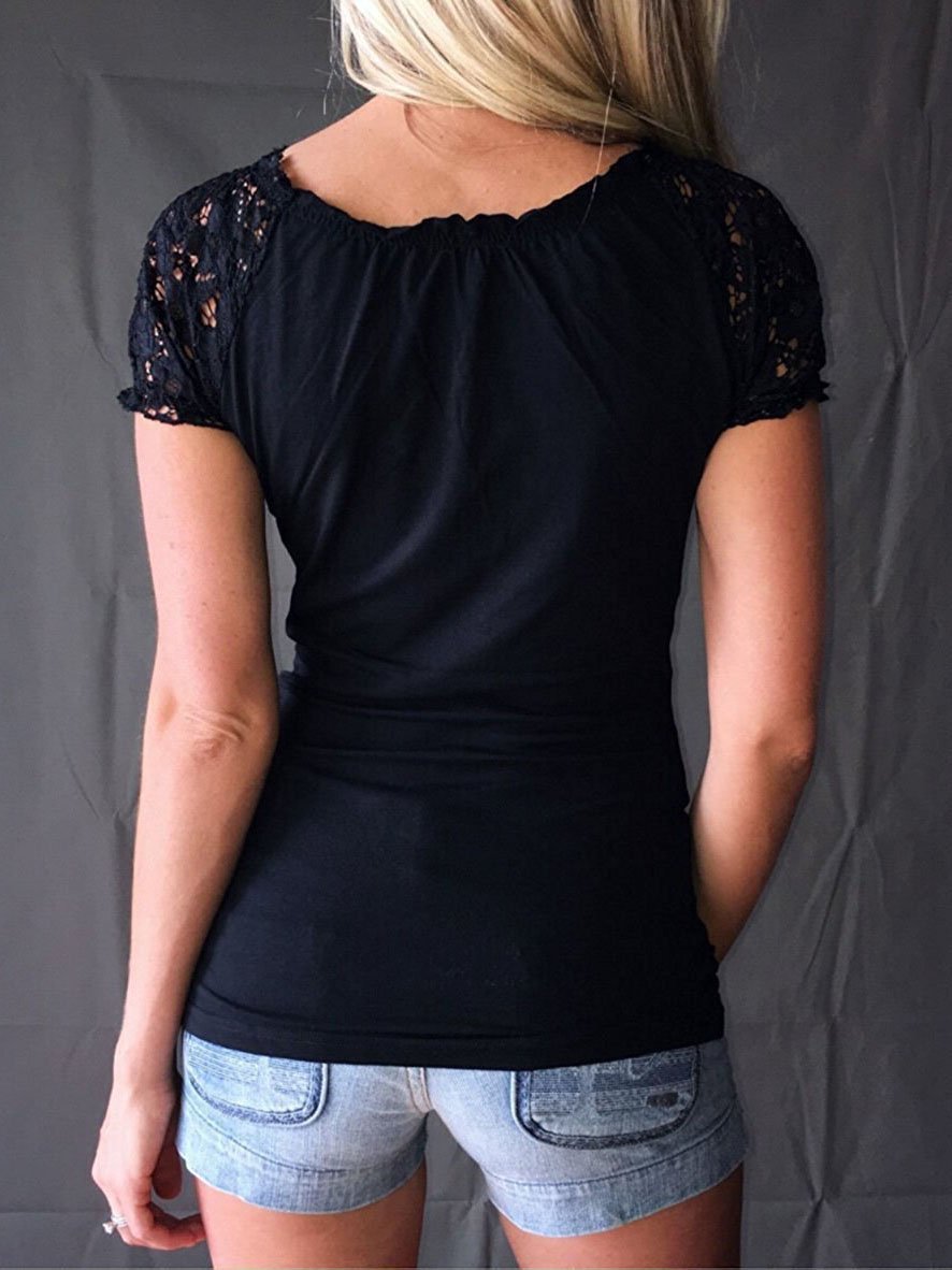 Lace Short-sleeved Lace-up T-shirt - LuckyFash™
