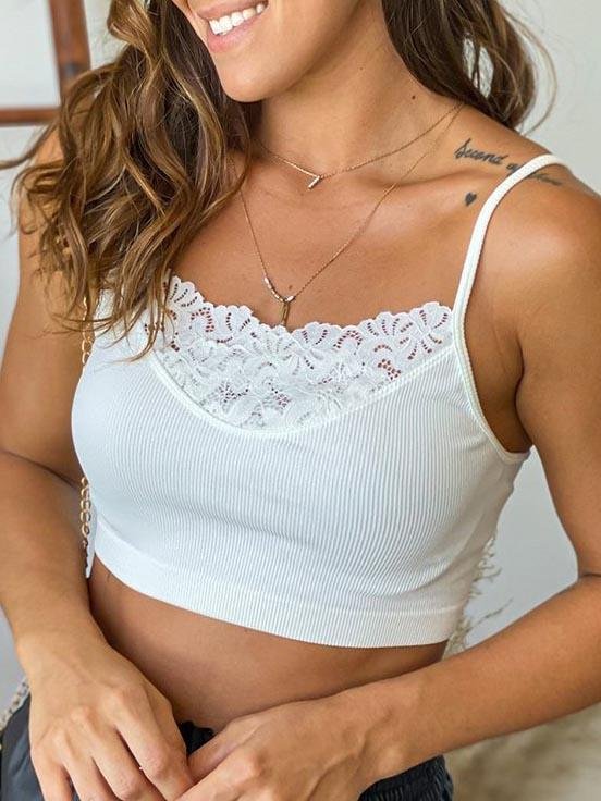 Lace Sleeveless Detail Belly Length Cami Top - LuckyFash™