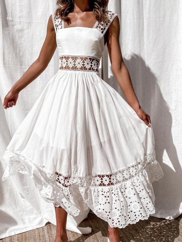 Lace Sleeveless Stitching Hollow Dress - LuckyFash™