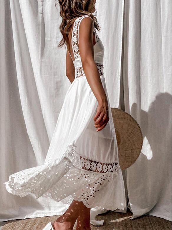 Lace Sleeveless Stitching Hollow Dress - LuckyFash™