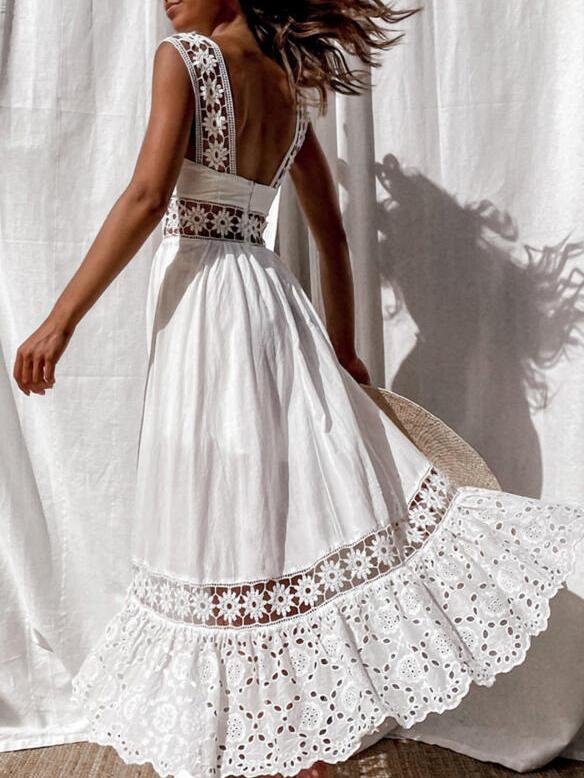 Lace Sleeveless Stitching Hollow Dress - LuckyFash™
