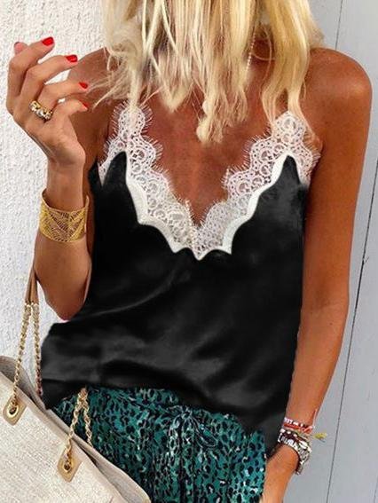 Lace Sling V-Neck Sleeveless Tank Tops - LuckyFash™