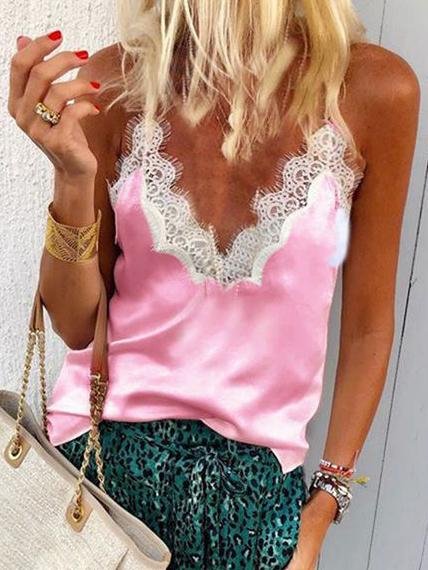 Lace Sling V-Neck Sleeveless Tank Tops - LuckyFash™