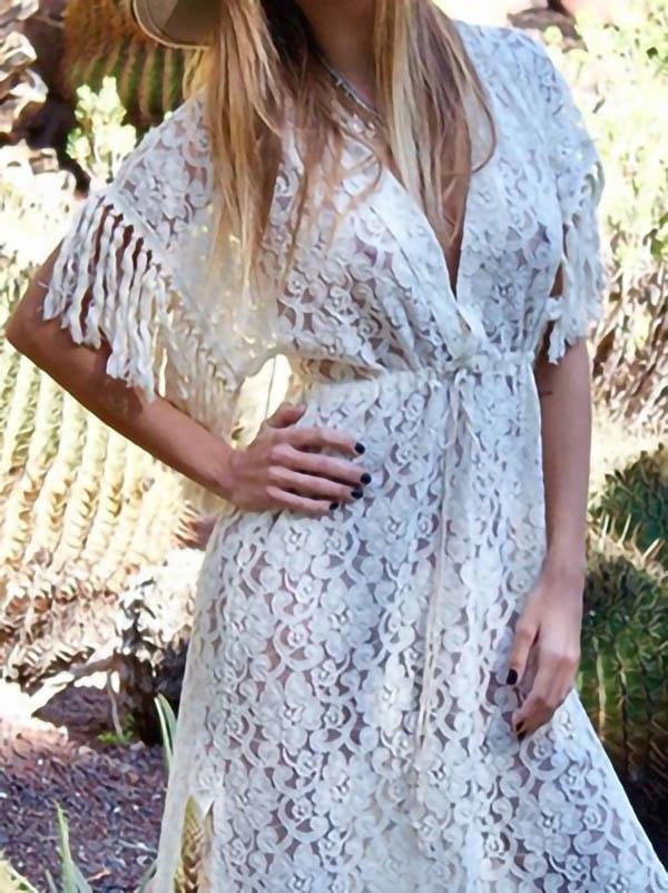 Lace Solid Color V-neck Dress - LuckyFash™