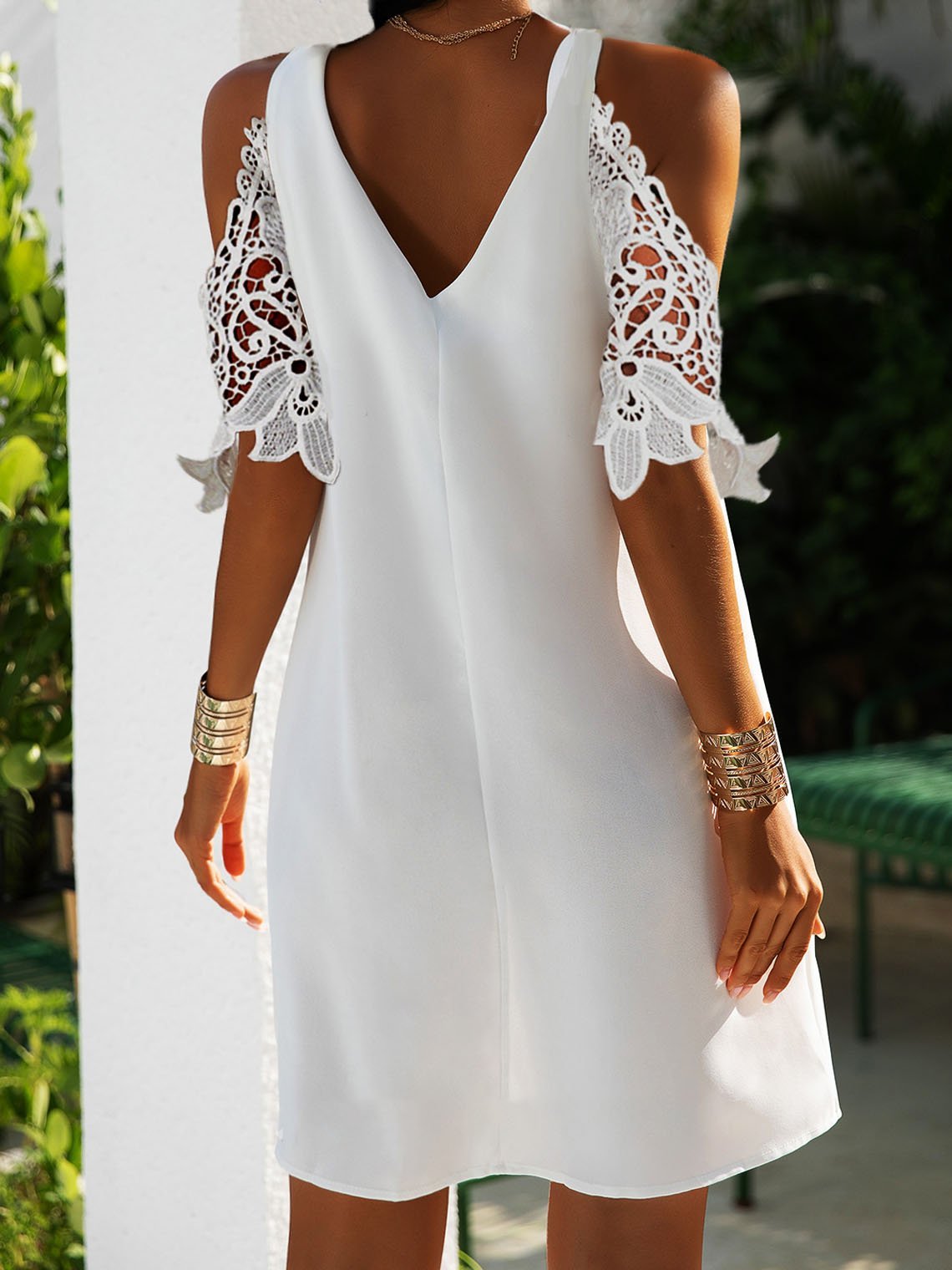 Lace Solid V-neck 3/4 Sleeve Fashion Dress - LuckyFash™